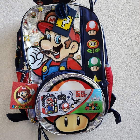 Nintendo Kids Super Mario Bros Backpack w/Lunchbag- 5 piece - Picture 8 of 8
